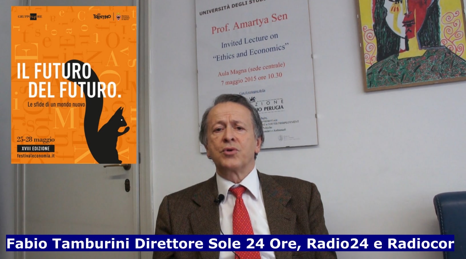 Il Direttore di Sole 24 Ore, Radio 24 e Radiocor, Fabio Tamburini, durante l'intervista con Giuseppe Castellini